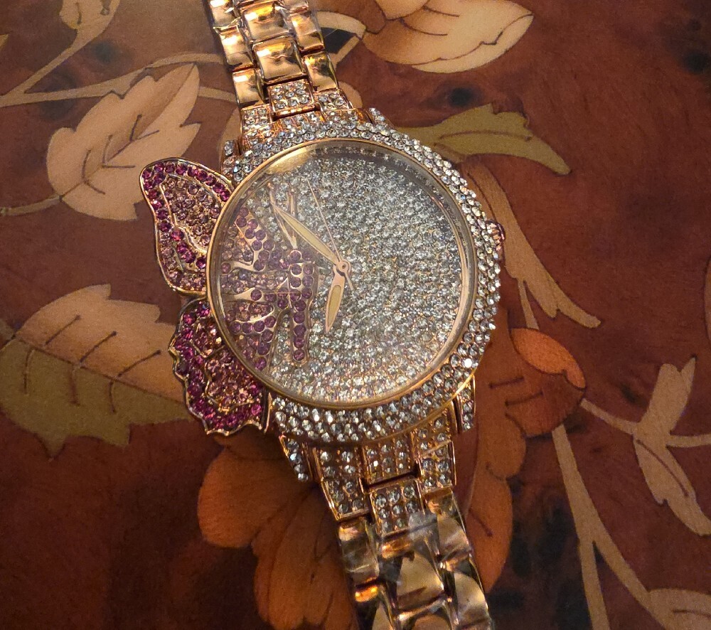 Off Park Collection Rose Tone Butterfly Crystal Watch